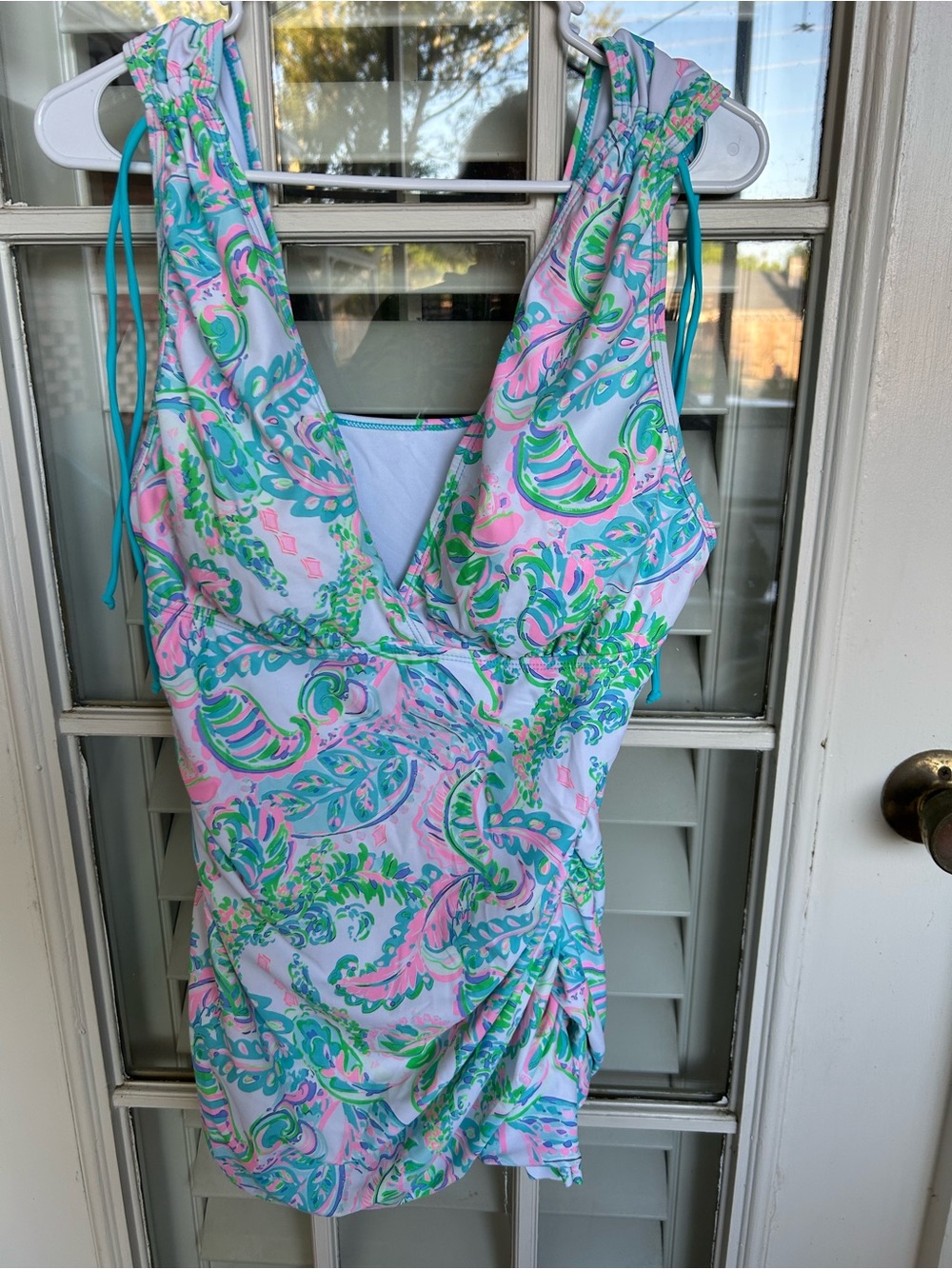 Women’s Paisley Bathing Suit Top in Pink, Blue & Green